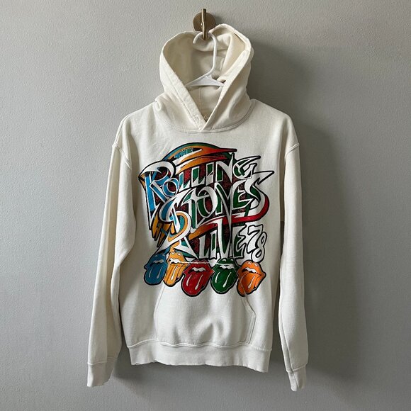 MadeWorn Tops - MadeWorn Rolling Stones Live '78 Distressed Hoodie Sweatshirt XS White/Cream